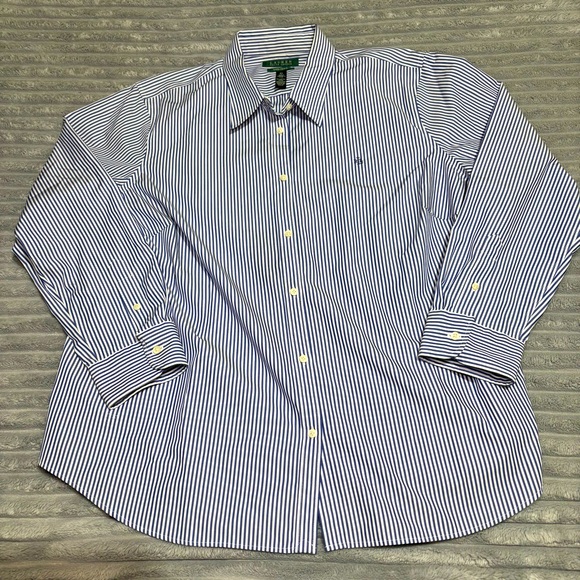 Lauren‎ Ralph Lauren Men's Button Down Shirt Striped Blue&White Stanton Non-Iron - Picture 1 of 12